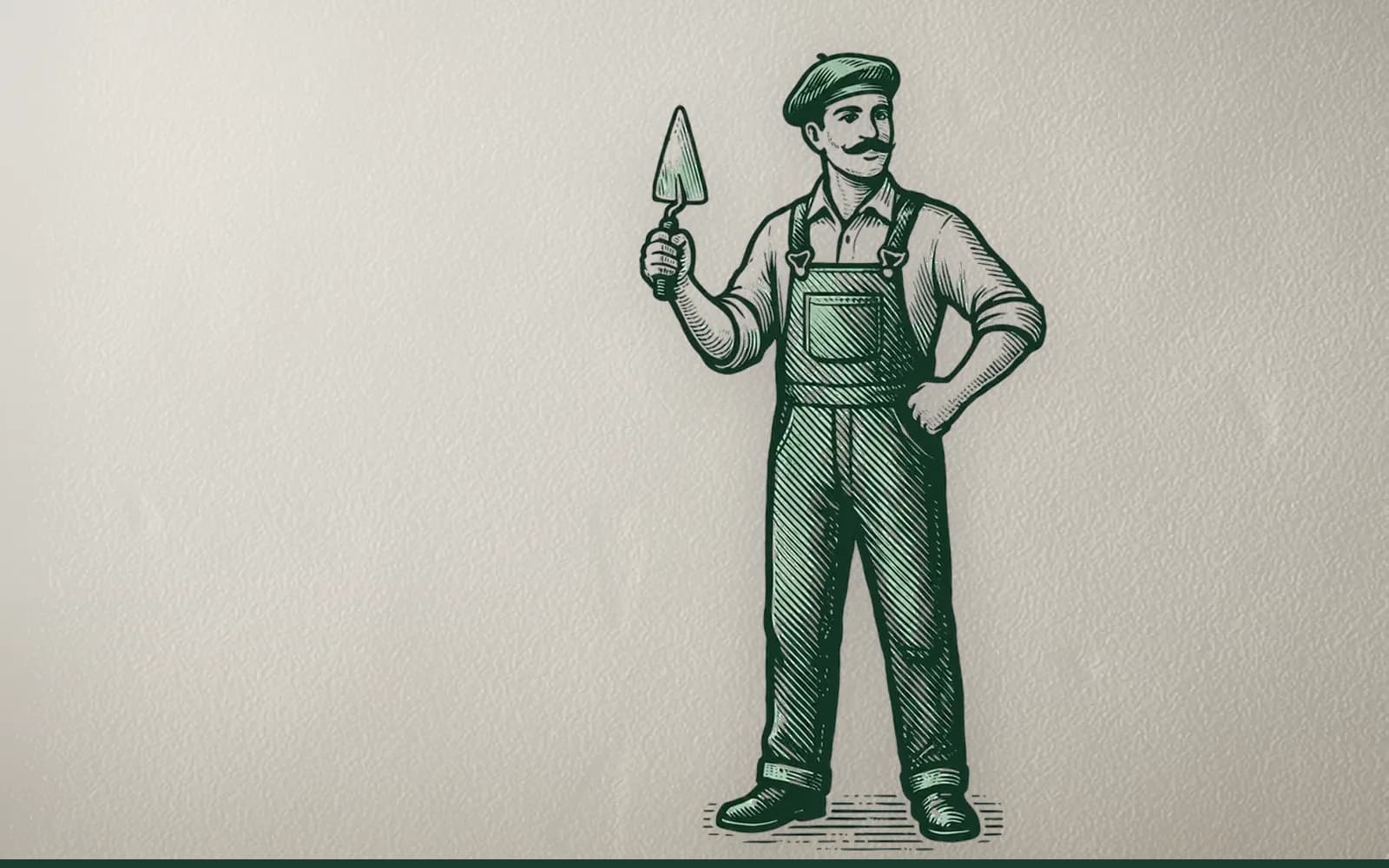 Le compagnon Bricolisse, sa truelle à la main, devant un mur intérieur en cours d’enduit.